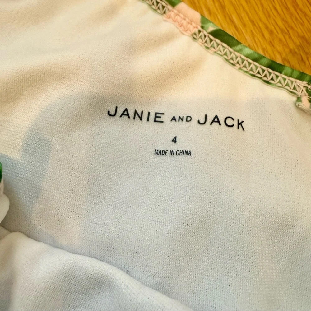 Janie and Jack Green and White One-Shoulder Swimsuit
